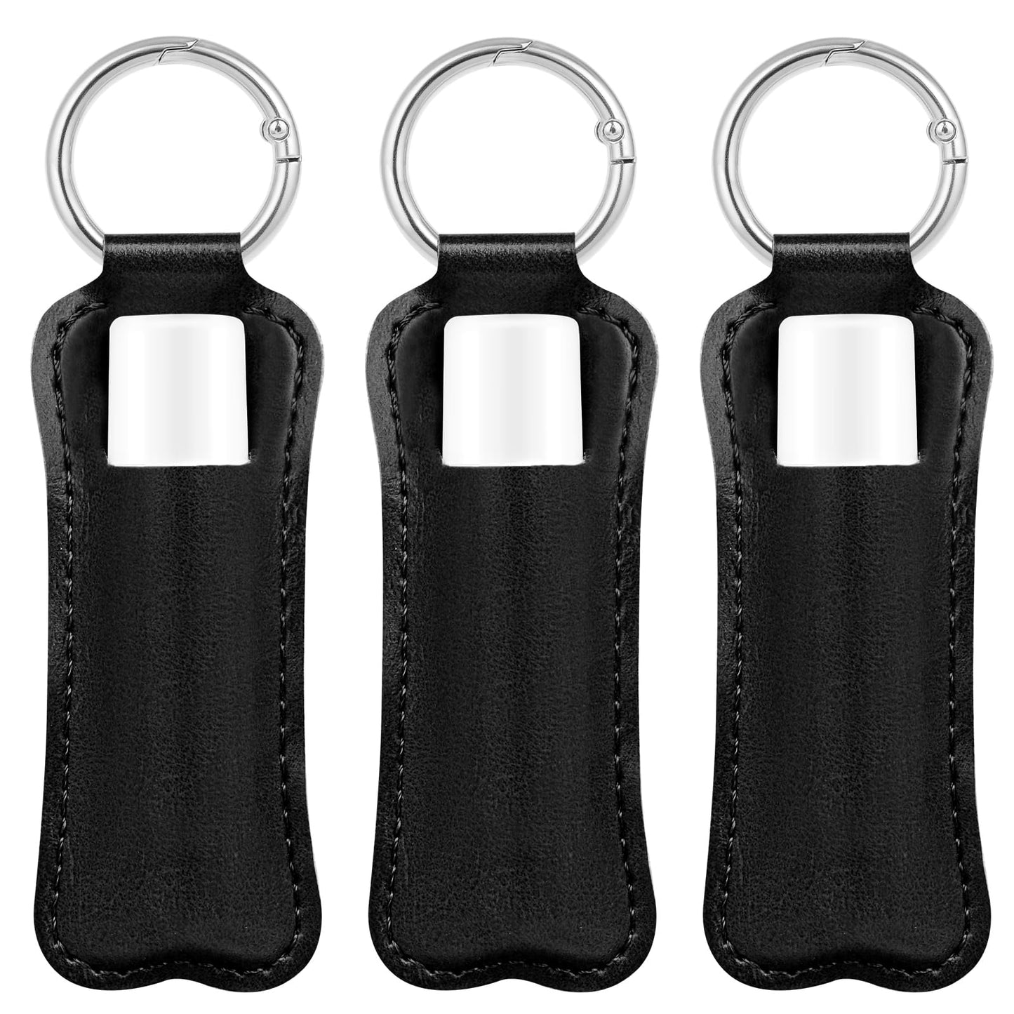 WK IEASON Lip Balm Holder Keychain Clip On PU Leather Lipstick Sleeve Pouch Lip Gloss Holder Lip Balm Sleeve Holder Keychain 3PCS（Matte Black）