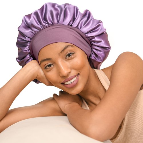 YANIBEST Silk Bonnet for Sleeping Women Double Layer Satin Lined Hair Bonnets for Sleeping Soft Elastic Band Silk Sleep Cap for Curly Natural Hair