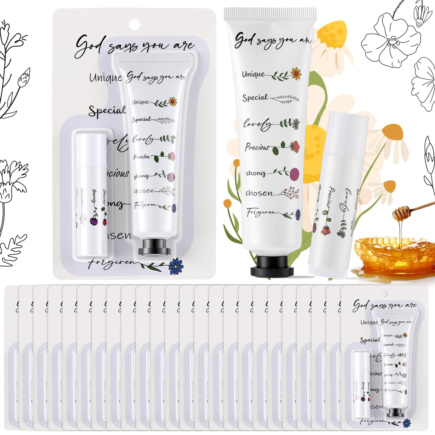Leelosp Christian Religious Gifts for Women - God Says You Are - Mini Hand Cream and Lip Balm Birthday Gift for Women Sister Friend Daughter Mom Grandma Female Coworker (Fresh Color,24 Packs)