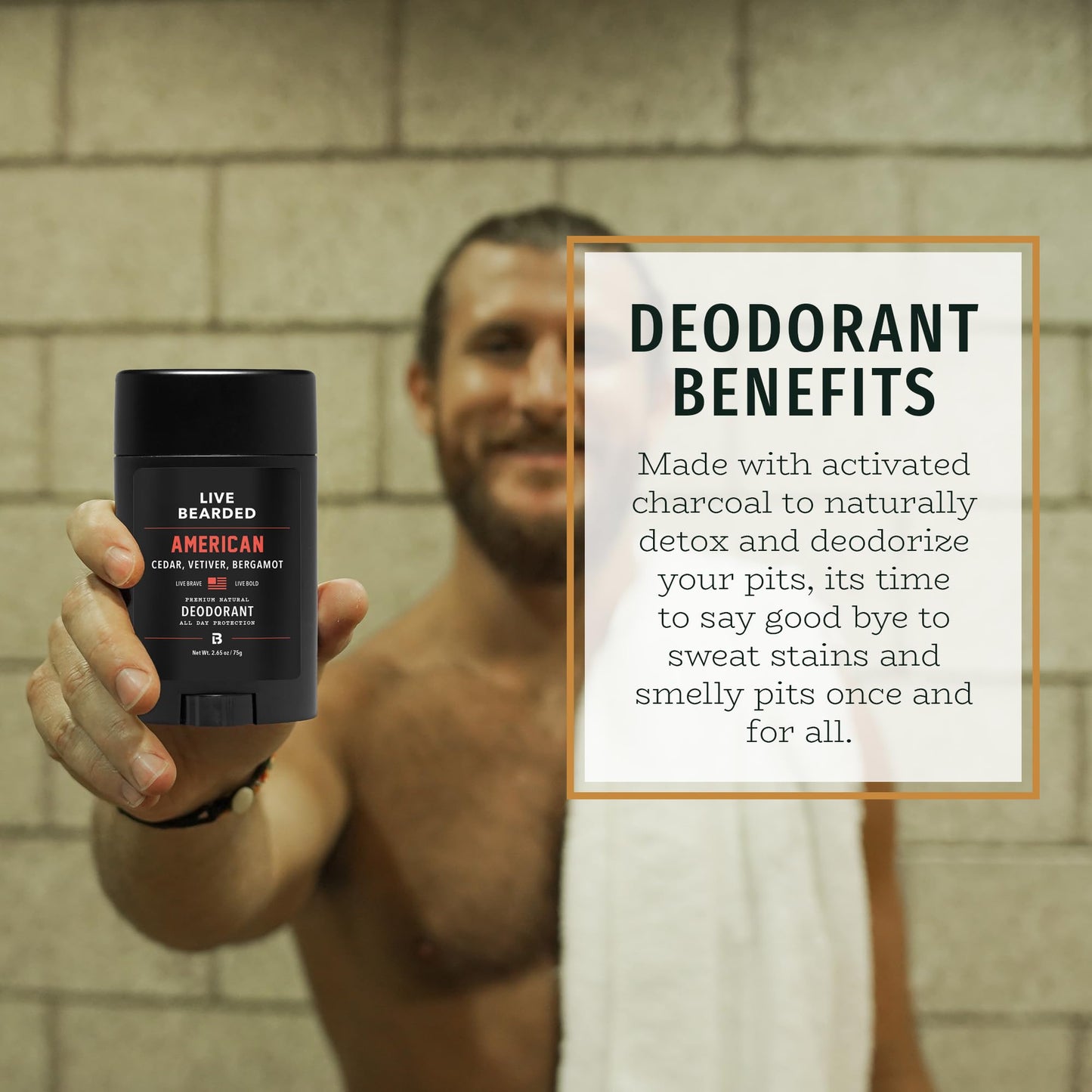 Live Bearded Men's Deodorant - Long Lasting, Aluminum Free, All Natural, Activated Charcoal Deodorant for Men, Travel Size - American, 3 Stick