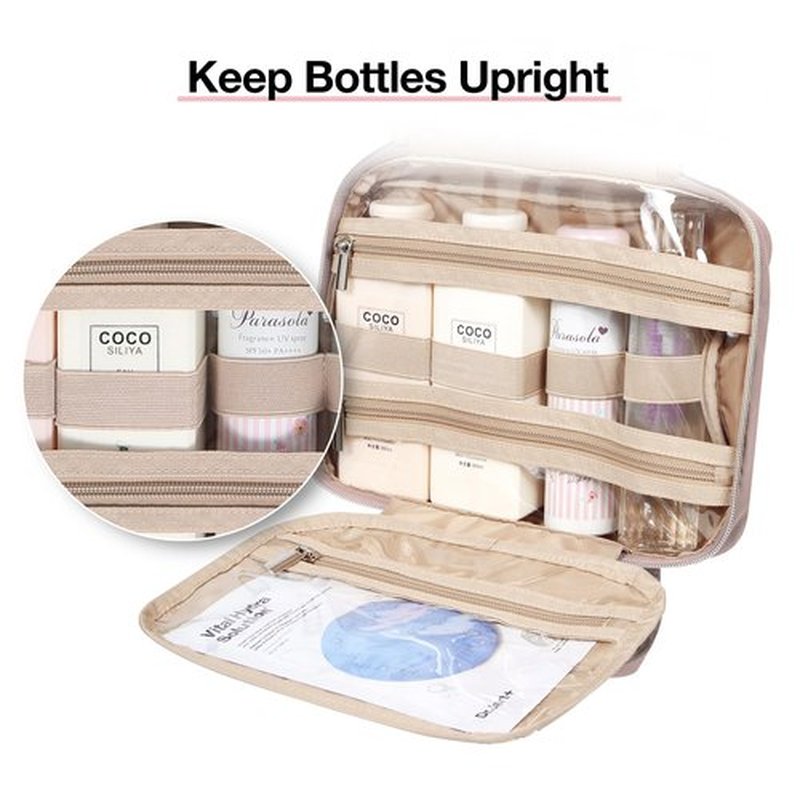 BAGSMART Toiletry Bag Hanging Travel Makeup Organizer with TSA Approved Transparent Cosmetic Bag Makeup Bag for Full Sized Toiletries, Large-Dark Purple