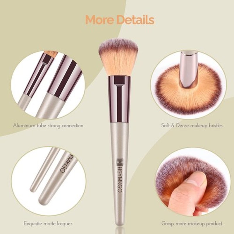 Makeup Brushes Set, HEYMKGO Portable Makeup Brush Set Professional Champagne Gold Premium Synthetic Foundation Brush Powder Concealers Eye Shadows Blush with Cosmetic Bag 10PCS Common Types
