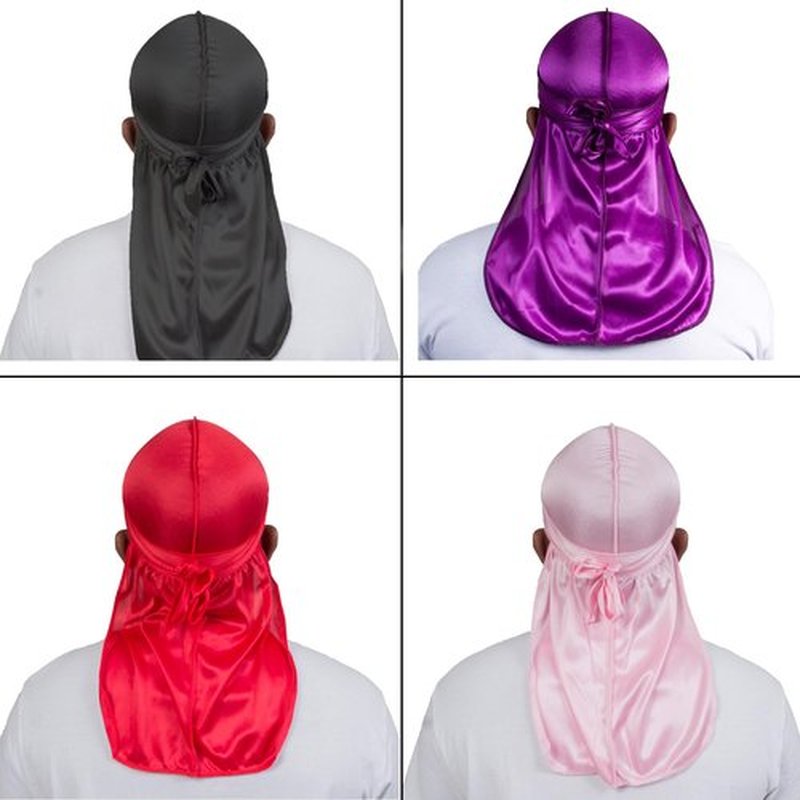 4PCS Silky Durags for Men Women 360 Waves with 1 Wave Cap, Silky Satin Durag Extra Long Tails