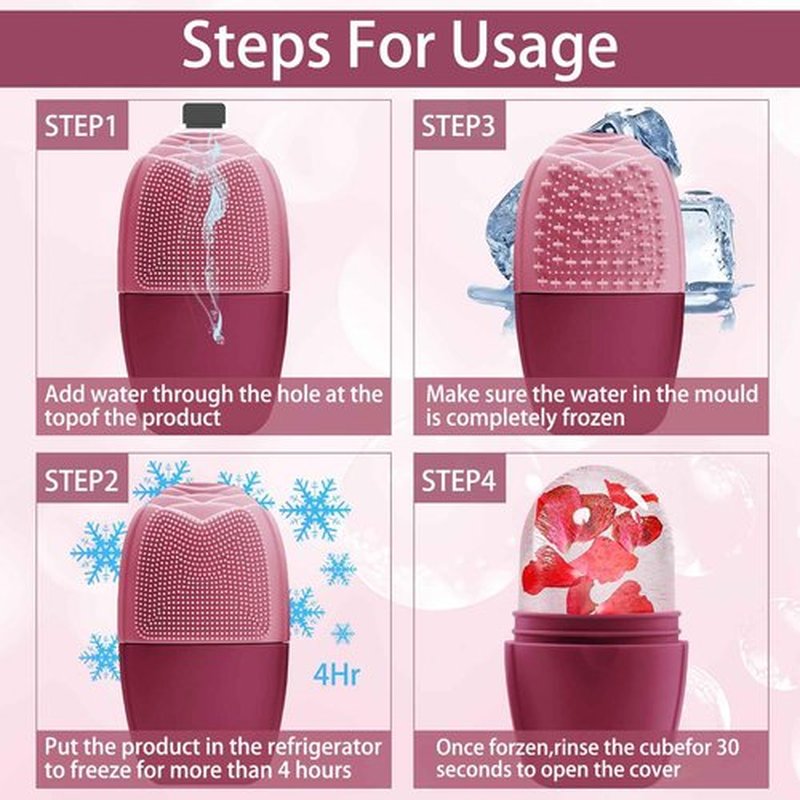XHJRI Ice Face Roller Massager,Ice Cube Roller for Face, Eyes and Neck Naturally Conditioning and Skin Care,De-Puff Eye Bags,Reduce Migraine Pain,Reusable Massage Silicone Ice Mold (New Rose)
