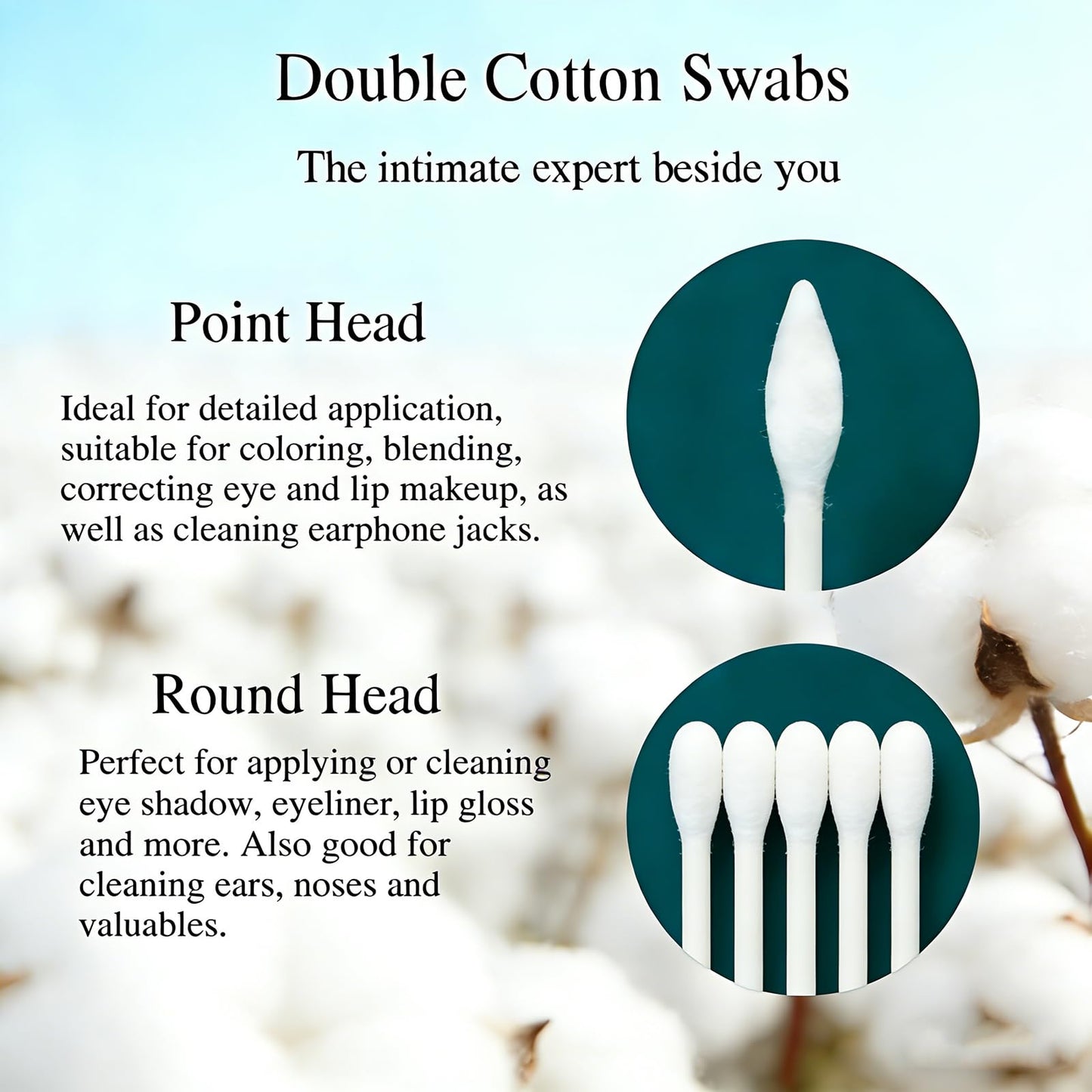 300 Pack Cotton Swabs, Individually Wrapped Cotton Swab, Individually Wrapped Double Tipped Paper Sticks for Ear, Make-up(4pcs per Bag,300 Bags,Round+Pointed Shape)