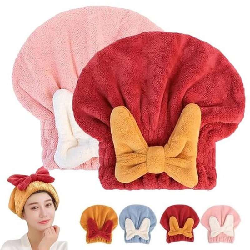 2Pcs Efficient Hair Towel Wrap for Women, New Super Absorbent Hair Towel Wrap for Wet Hair, Microfiber Hair Towel Wrap, Quick-Drying Thickened Hair Turbans for Women Wet Hair (Red+Pink)