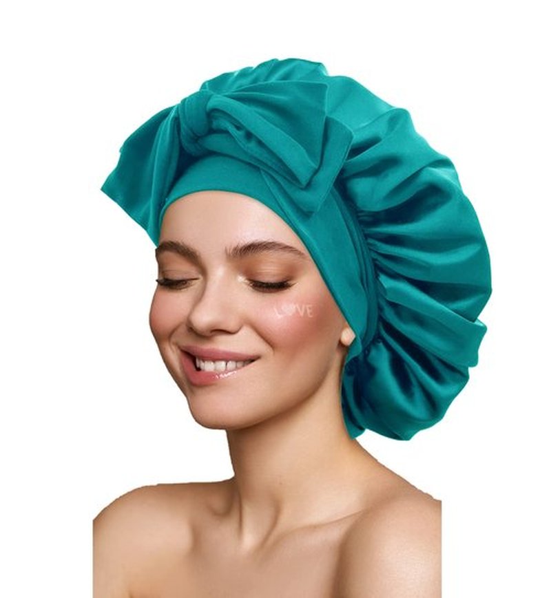 Satin Bonnet Silk Bonnet Hair Bonnet for Sleeping Large Bonnets with Tie Band Hair Wrap with Adjustable Straps Hair Cap Night Sleep Caps for Women Curly Braid Hair Dark Turquoise