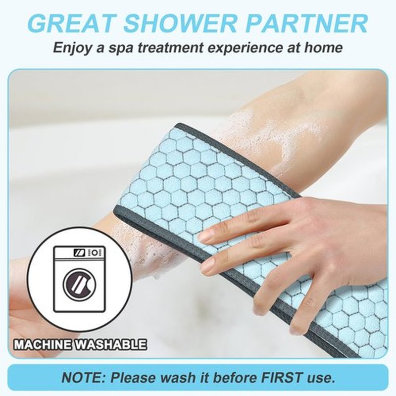 dodiff Exfoliating Back Scrubber for Shower, 38 Inches Back Washer with Handles, Exfoliating Washcloth Body Exfoliator Bath Tool to Scrub Your Body Deeply for Men & Women Exfoliation (Blue)