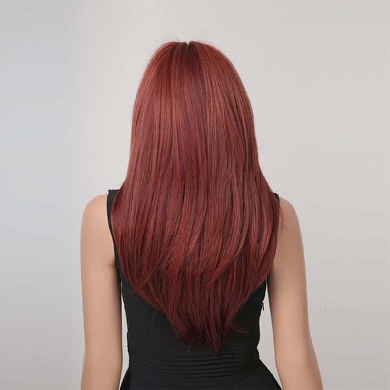 MAGQOO Dark Red Wig for Women Wine Red Layered Wig Long Burgundy Wig with Bangs Synthetic Heat Resistant with Wig Cap