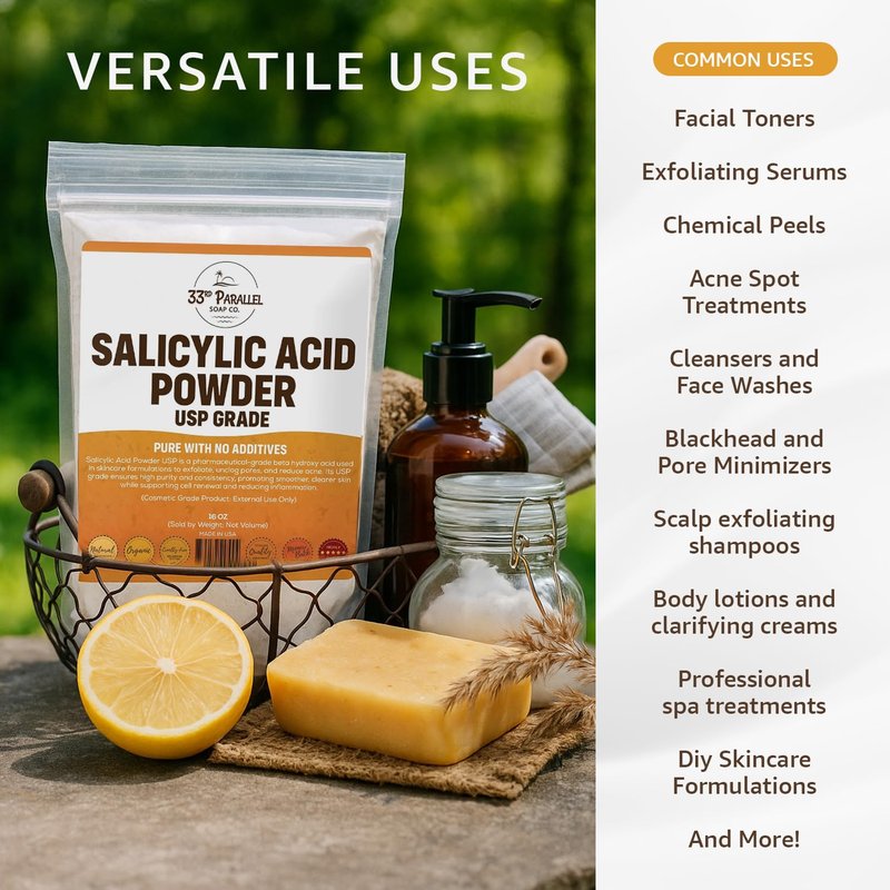 Salicylic Acid Powder - USP Grade BHA Exfoliant for DIY Skincare | 8oz High Purity for Clear, Smooth Skin