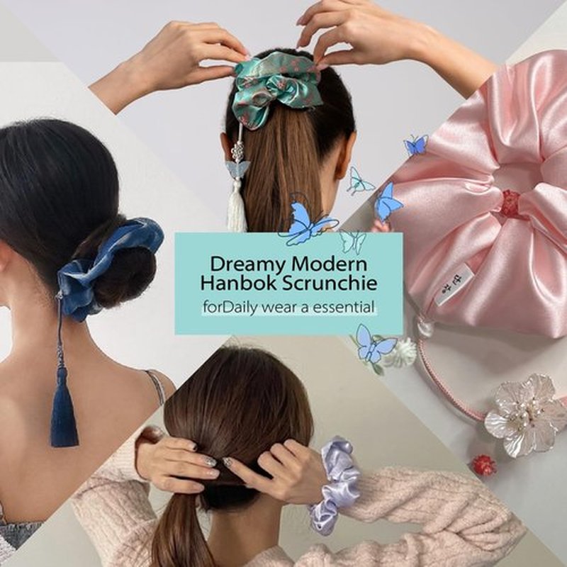 Generic WSF Korean Hair Scrunchie - Hanbok Design Handmade Soft Scrunchie for Women, Pink (1 Count)