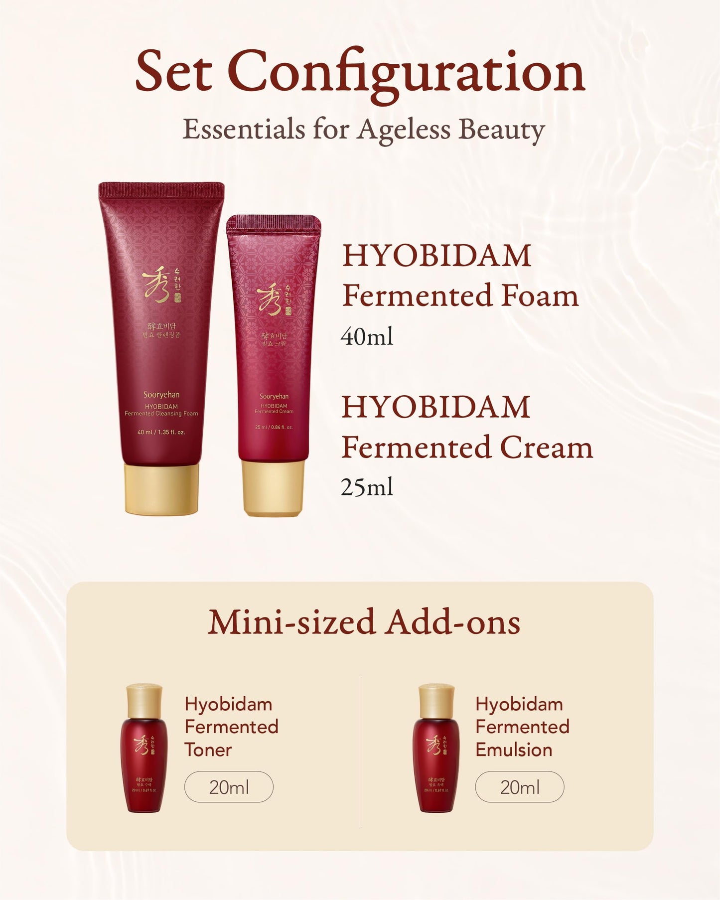 Sooryehan Hyobidam Fermented Skincare Trial Kit (Pack of 4) - Korean Skincare Miniature Set: Toner, Emulsion, Cream & Cleansing Foam - Hydration & Elasticity, Travel Size Gift Set