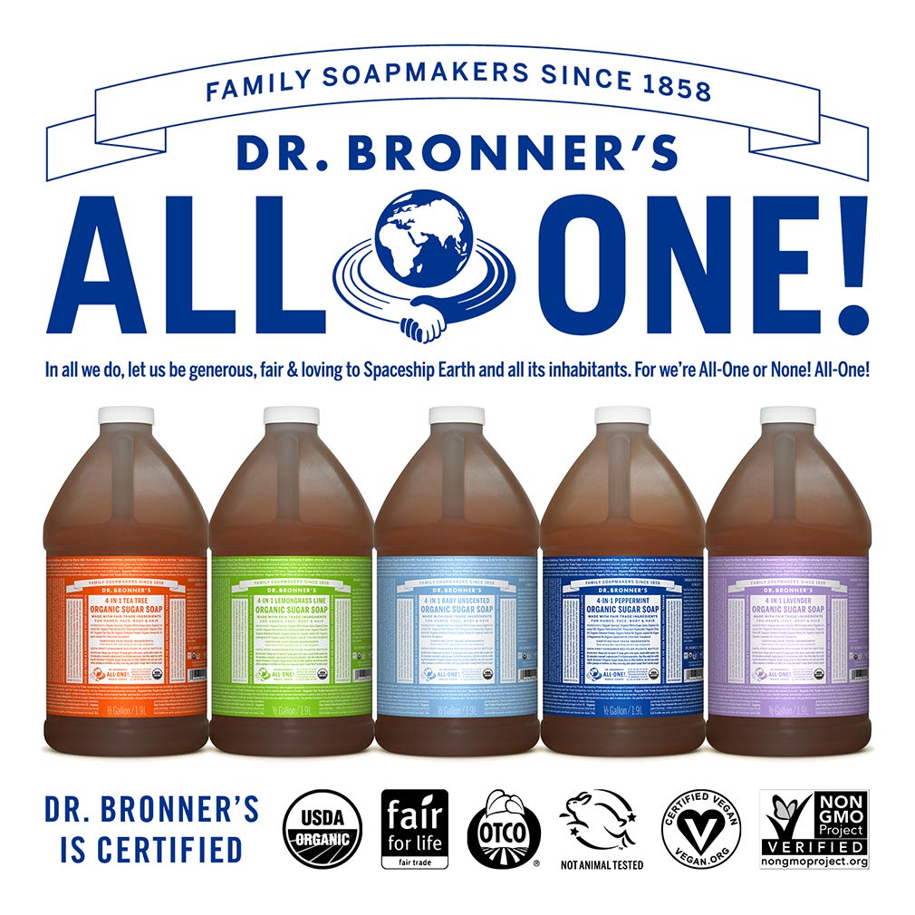 Dr. Bronner's Organic Sugar Soap (Baby Unscented, 24 Ounce) - Made with Regenerative Certified Organic Oils, Sugar & Shikakai Powder, 4-in-1 Use: Hands, Body, Face and Hair- Liquid Soap, Nourishes