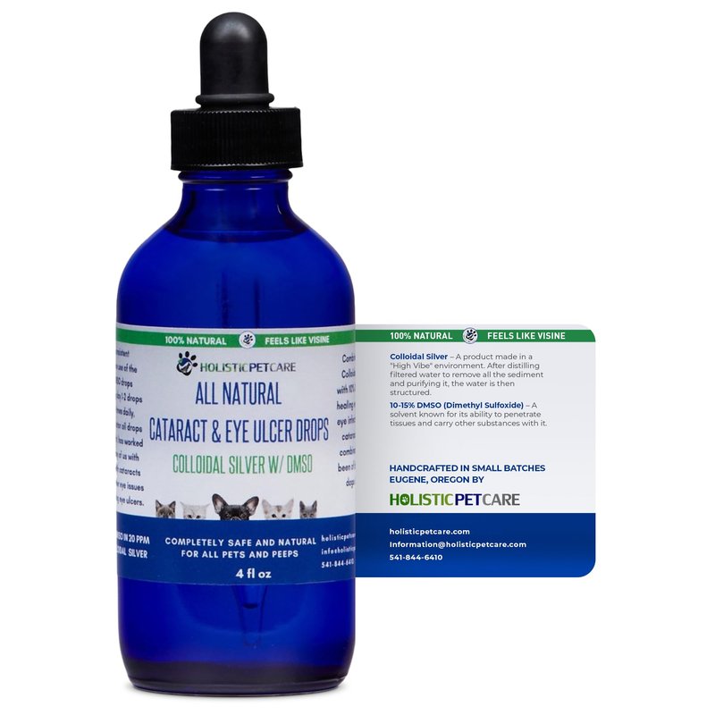 Holistic Pet Care Eye Ulcer Drops – Colloidal Silver with DMSO for Prompt Absorption, for Dogs & Cats Eye Infections, Irritations, Ulcer & Cataract – Great Natural Care Solution for Pet Wellness (4oz)