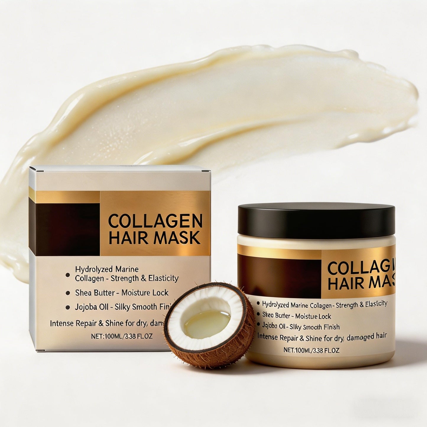 BlueBouff Keratin & Collagen Deep Conditioning Hair Mask, Intensive Hydration for Dry, Damaged Hair, Long-Lasting Moisturizing Treatment, Suitable for All Hair Types, 3.38oz