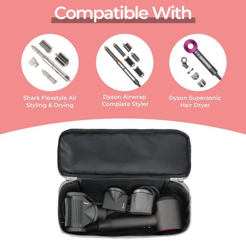 GREENESTA Hair Tools Travel Bag Compatible With Shark Flex Style Attachment, Shark Airwrap Flexstyle, Dyson Airwrap | Travel Case For Sharkflex Styler | Beauty Hair Dryer Attachments Storage (Grey)
