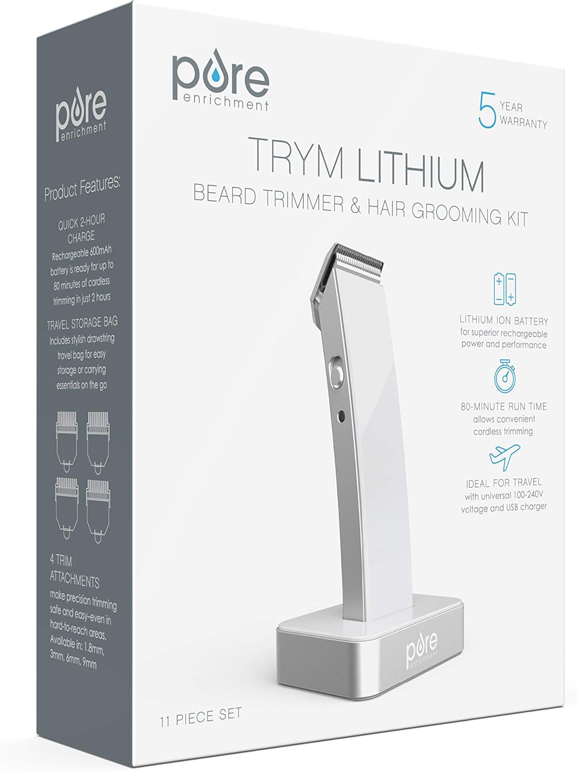 Rechargeable Beard Trimmer Kit - 11-Piece Grooming Set with Cordless Use & Travel Bag