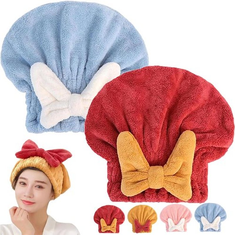 ZANWANXIN New Super Absorbent Hair Towel Wrap for Wet Hair, Efficient Absorbent Hair Towel Wrap, Quick-Drying Thickened Soft Bow Tie Wet Hair Towel Wrap for Women, Bow Knot Hair Towel Wrap (Blue&Red)