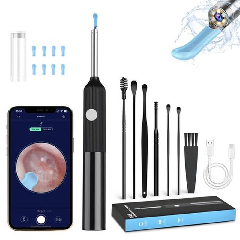 Flex-Whol Ear Wax Removal Tool Camera, Ear Cleaner with 7 Pcs Ear Set, Ear Wax Removal Kit with 1080P Camera and 6 Led Lights, Ear Cleaning with 8 Replacement Ear Tips for iOS & Android (Black)