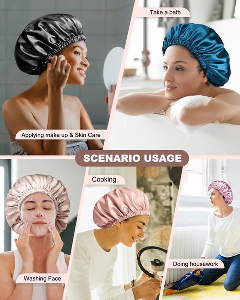 Years calm Silk Bonnet for Sleeping Women, Double Layer Soft Ajustable Elasticity Band Satin Bonnet for Sleeping Hair - Sleep Shower Caps (Light orange, One Size)