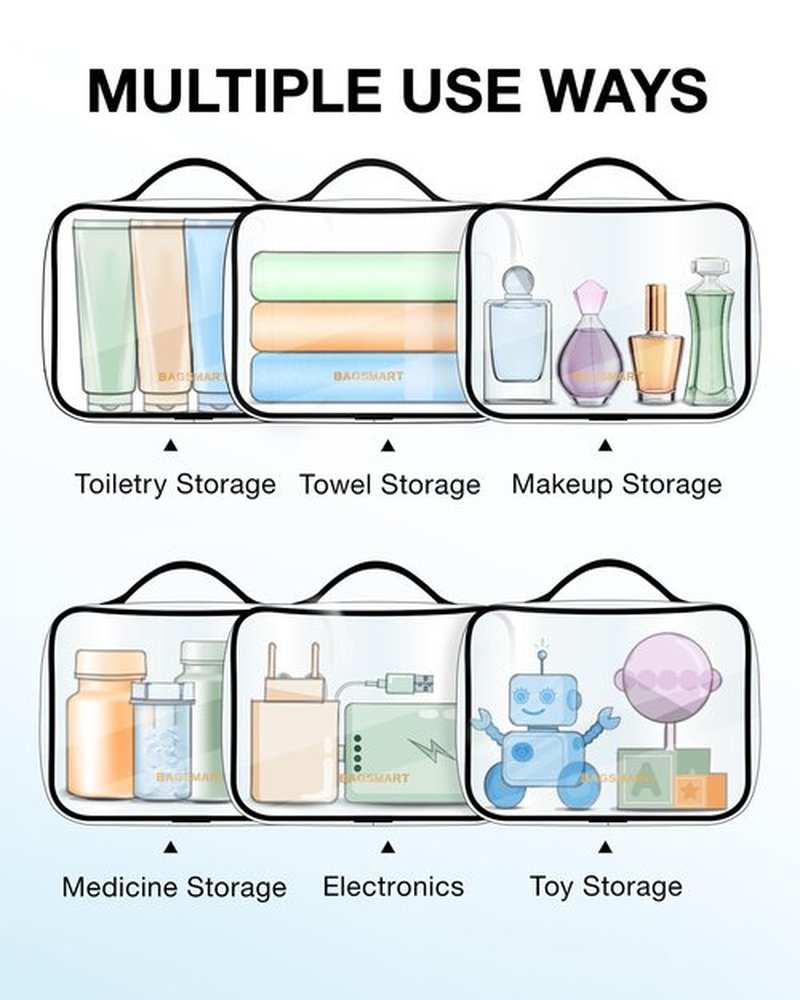 BAGSMART Clear Toiletry Bag, TSA Approved Travel Toiletry Bag Carry On Travel Accessories Bag Airport Airline Quart Size Bags water-resistant Makeup Bag for Women