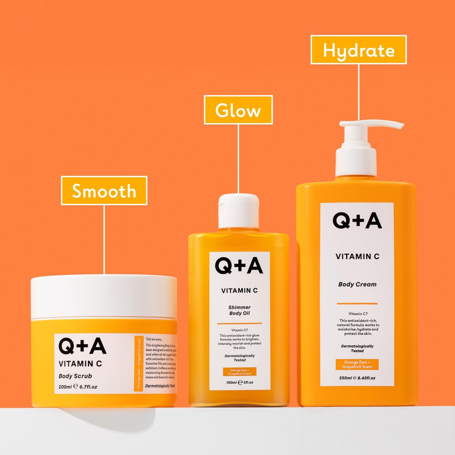 Q+A Vitamin C Body Scrub (200ml), Exfoliating Body Scrub, Brightening and Hydrating Sugar Scrub with Citrus Essential Oils, Vitamin C and Evening Primrose Oil