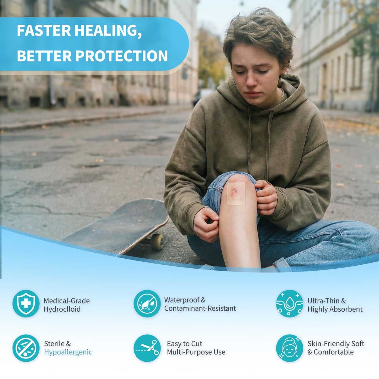 Hydrocolloid Bandages Roll 4" x 80",Hydrocolloid Roll for Wound Care,20 Pcs Ultra Thin 4" x 4" Large Patch Bandages with Self-Adhesive(Cut-to-Size),Hydrocolloid Wound Dressing,Sterile and Waterproof
