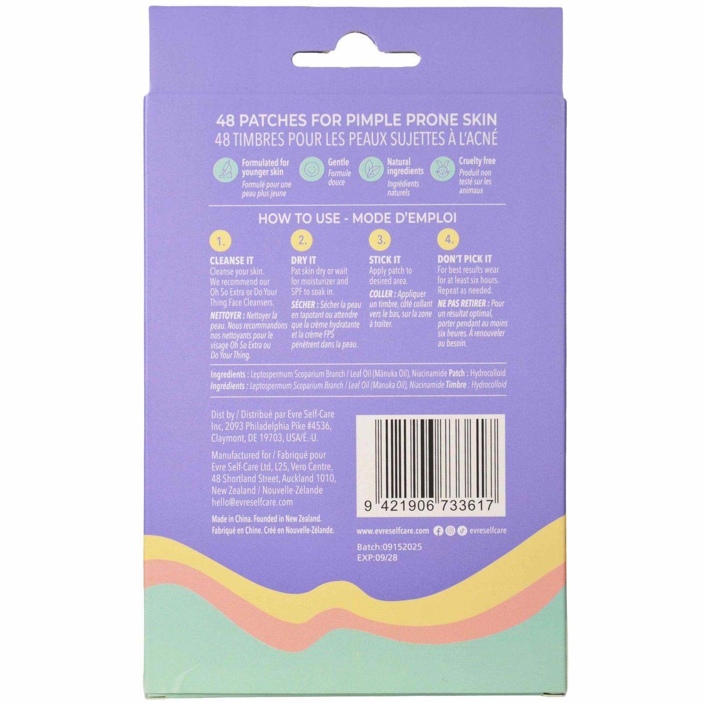 Evre Teen Stick With Me Pimple Patches, 48 Patches, Absorbs, Protects & Heals, with Mānuka Oil & Niacinamide, Gentle, Sheer Hydrocolloid Patches, 4 Sizes for Every Spot