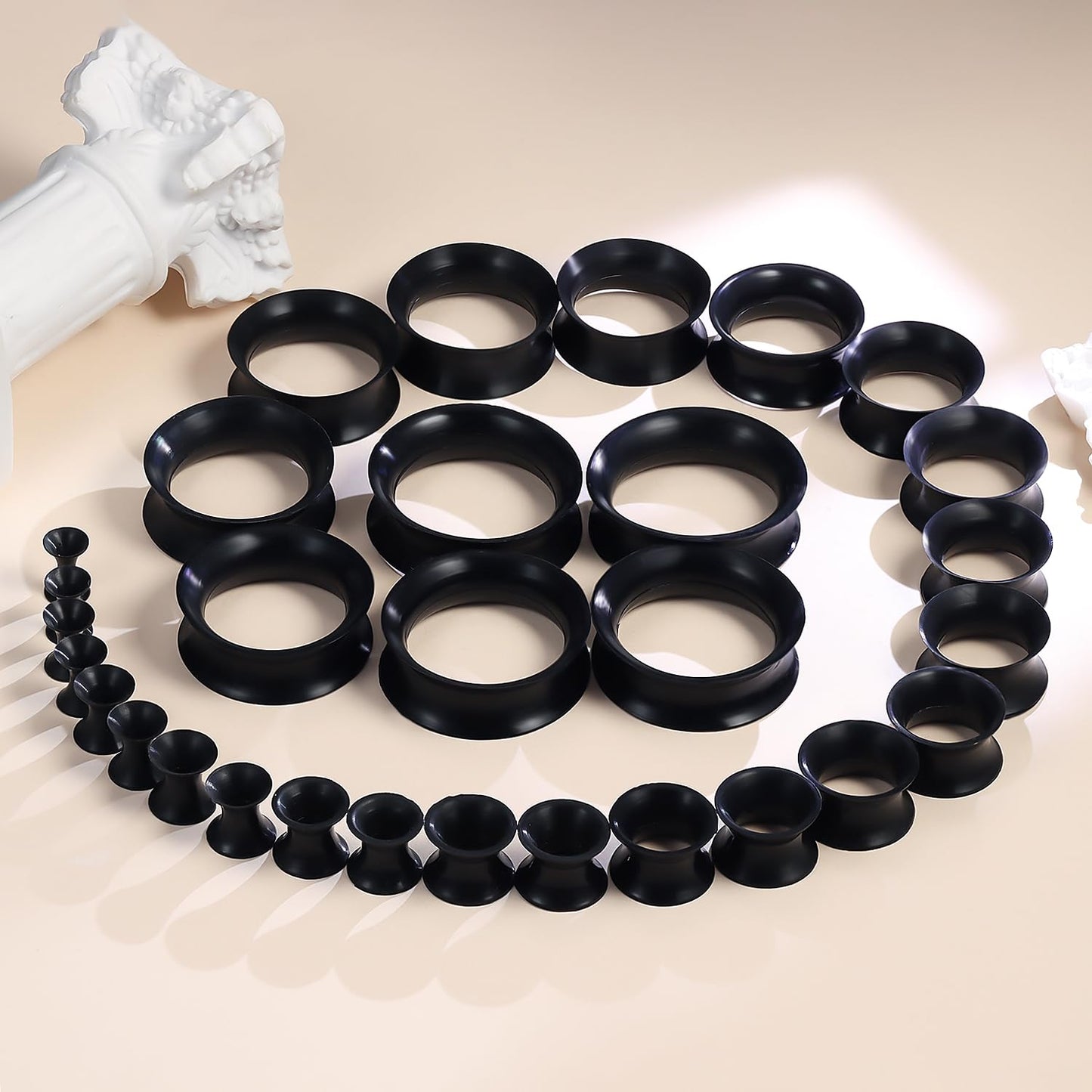 Kwoencxi 10G-25mm Black Silicone Gauges Tunnels Stretching Kit 10G 8G 6G 4G 2G 0G 00G 12mm 14mm 16mm 18mm 20mm 22mm 24mm 25mm Rubber Ear Gauges Tunnel Plug Earring Stretch Gauging Gage Kit Women Men