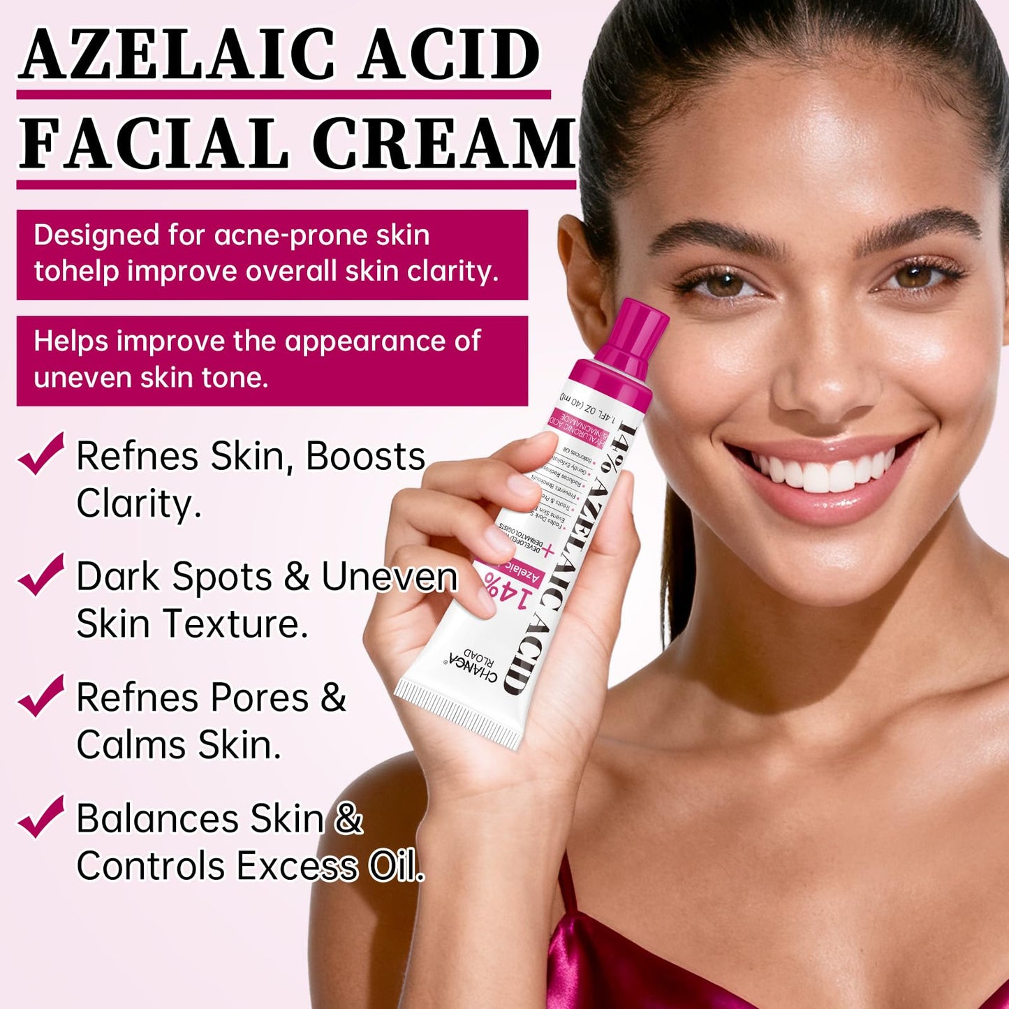 14% Azelaic Acid Acne Cream with Niacinamide & Centella,Azelaic Acid Facial Serum–Smooth & Even Skin Tone,Reduce the Appearance of Blemishes,Dark Spots&Uneven Skin,Gentle Hydrating Formula,1.4oz,2PCS