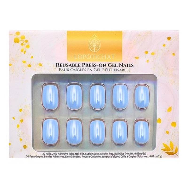 Lopotichat Ultra-Resistant Gel Press-On Nails Set - 30 Nails in 15 Sizes for Perfect & Natural Fit - Reusable Manicure for DIY Salon-Quality Nails at Home (Blueberry Baby)
