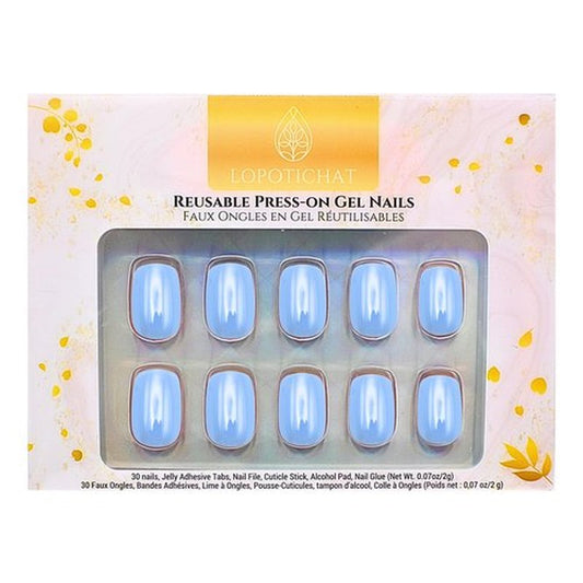 Lopotichat Ultra-Resistant Gel Press-On Nails Set - 30 Nails in 15 Sizes for Perfect & Natural Fit - Reusable Manicure for DIY Salon-Quality Nails at Home (Blueberry Baby)