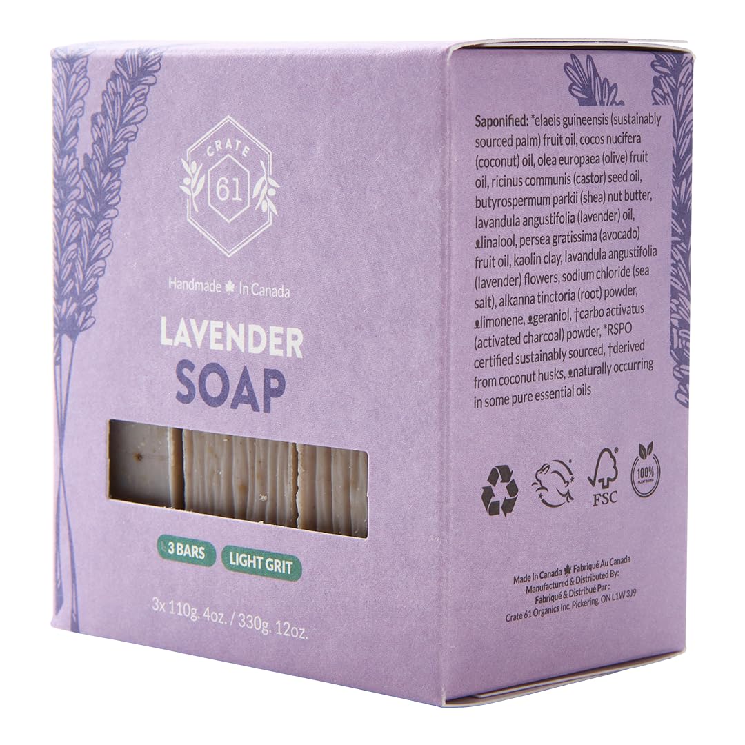 Crate 61, Natural Bar Soap, Vegan, Lavender, Handmade Soap With Premium Essential Oils, Cold Pressed Face And Body Bar For Men And Women (4 oz, 3 Bars) Lavender 3 Pack