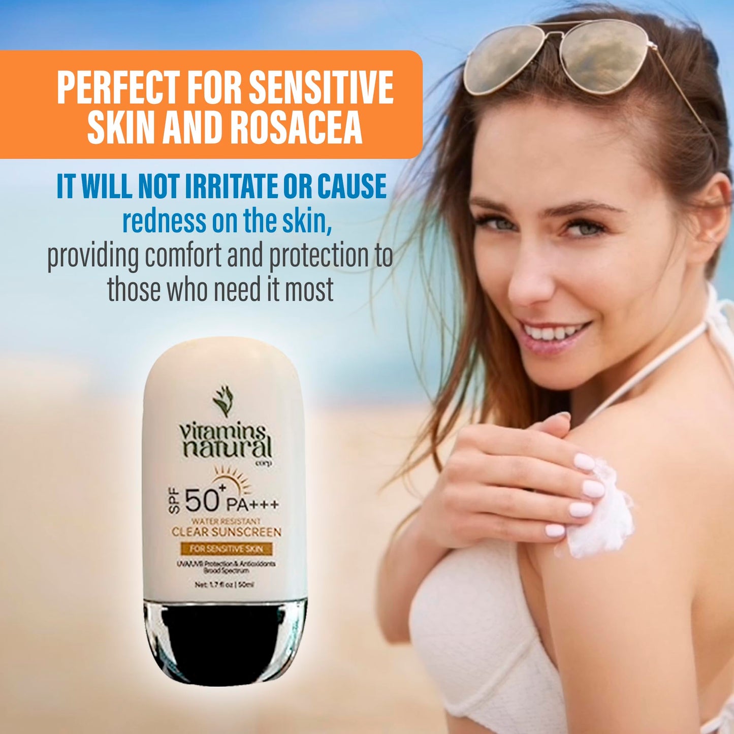 VITAMINS NATURAL CORP Sunscreen SPF 50 Face Cream Broad Spectrum UVA UVB Protection Lightweight Non Greasy Oil and Fragrance Free Water Resistant Facial Sunscreen 1.7 Oz