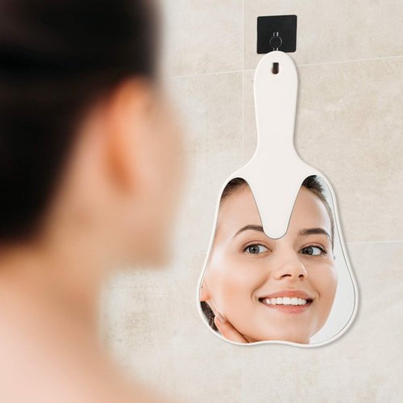 Annhua Handheld Mirrors with Handle Small Face Mirror, Tooth Shaped Hand Mirror Makeup, Used for Dentist Office, Clinic, Bathroom, Barber and Salon - White