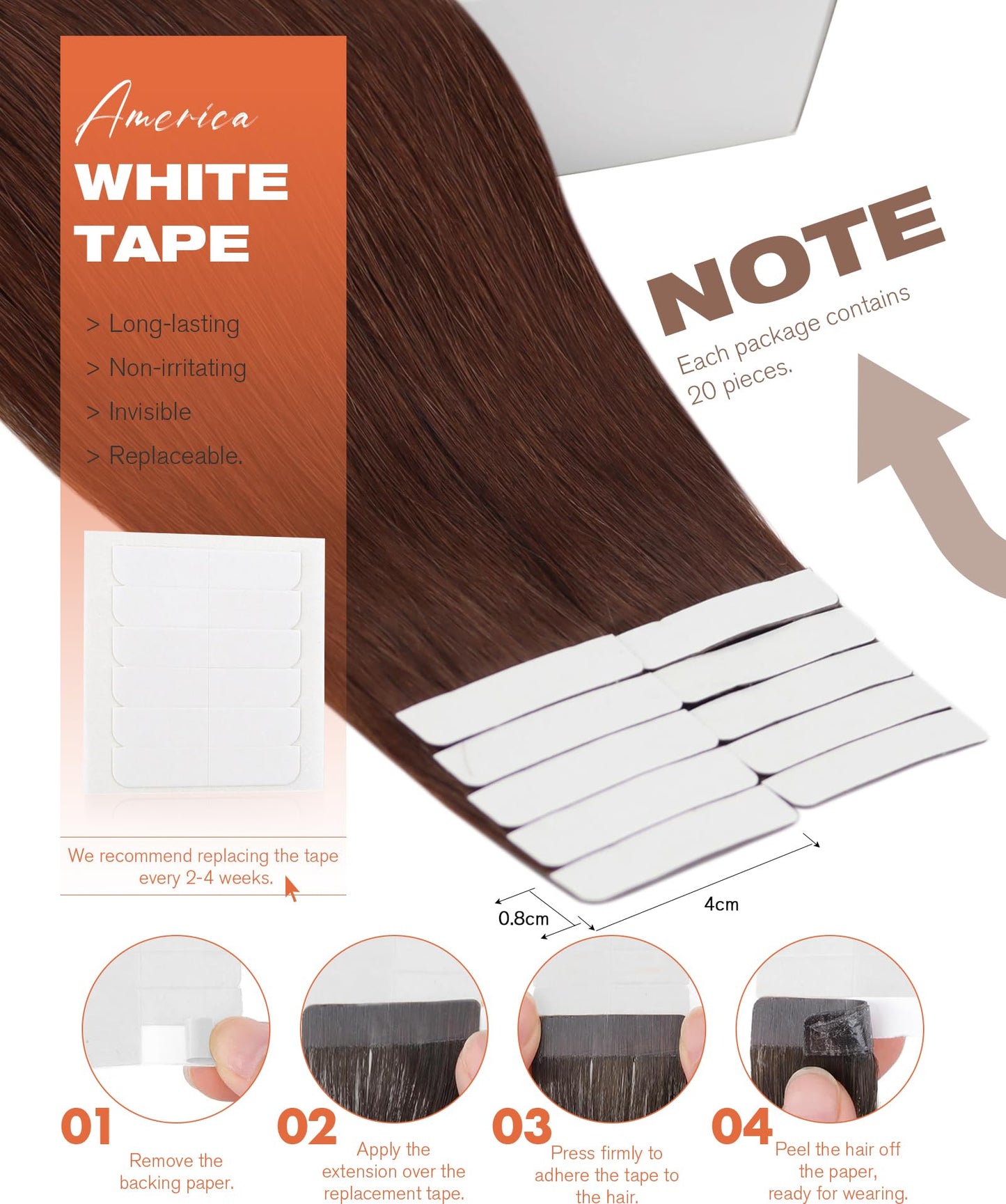 Sunny Hair Auburn Brown Tape in Hair Extensions Auburn Human Hair Tape in Extensions Red Auburn Hair Extensions Tape in Human Hair Tape in Human Hair Extensions Brown Short Hair 20pcs 12inch