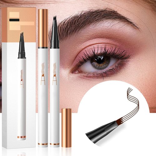 2024 Upgrade 3D Microblading Eyebrow Tattoo Pencil 4 Fork Tip, Fine Stroke Microblading Eyebrow Pencil Magic Eyebrow Pencil, Waterproof Contouring Pen Creates Natural Makeup Effect (Dark Brown)