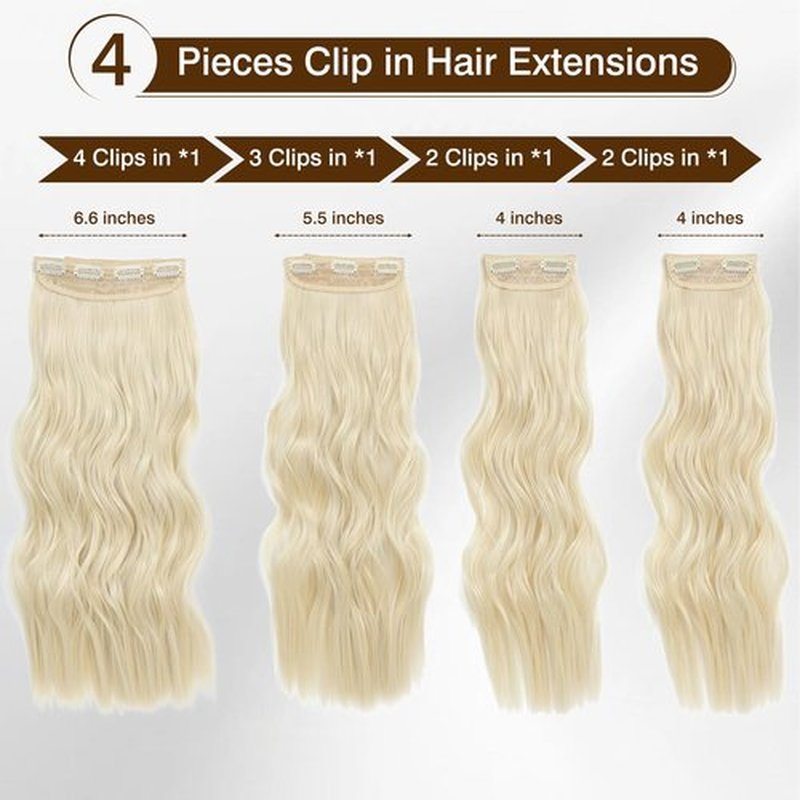 Hair Extensions Long Wavy Clip In Hair Extensions Bleach Blonde Synthetic Hair Extensions Clip Ins 4PCS Thick and Blend Well Fiber Hairpieces for Women