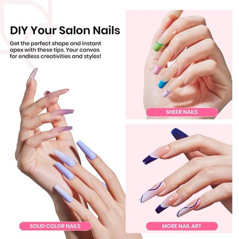 Beetles Gel Polish Tipex Gel Nail Kit Long Coffin C Curved Nail Tips 120 Pcs Pre Building Fake Nails with Uv Nail Glue, LED Nail Lamp, Base Coat, Nail File - Thick Acrylic Nail Set for Flat Nails