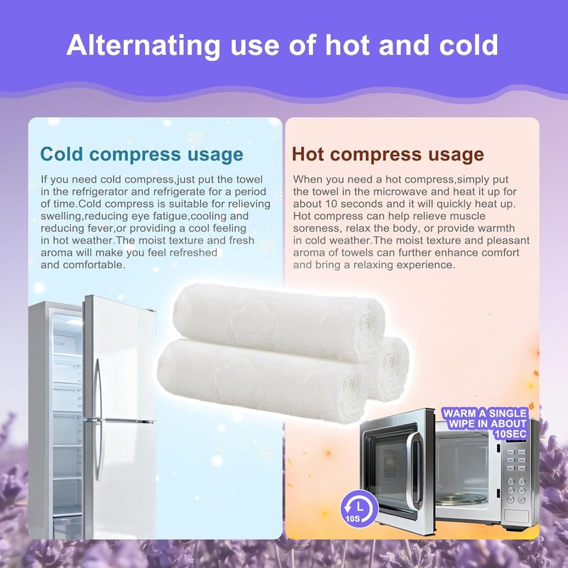 Moist Cotton Towels - Individually Wrapped Refreshing Towelettes | 8.7" x 8.7", Lavender Lemon Mint, Unscented Peach Rose Coconut (140 Count)