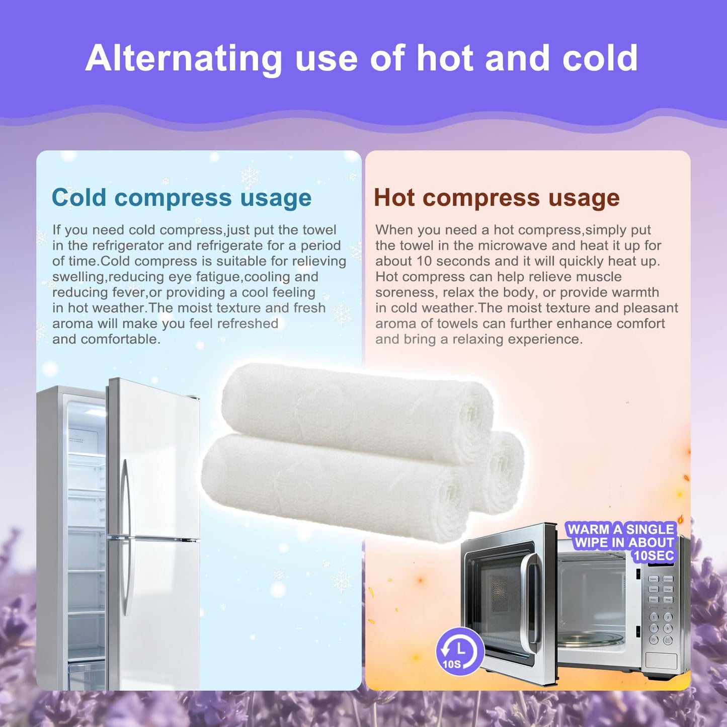 Moist Cotton Towel Bulk Moist Towelettes Individually Wrapped 8.7" x 8.7",White Towel Services,Refreshment Pre Moistened Towels Lavender Lemon Mint Unscented Peach Rose Coconut for Sport Spa (28)