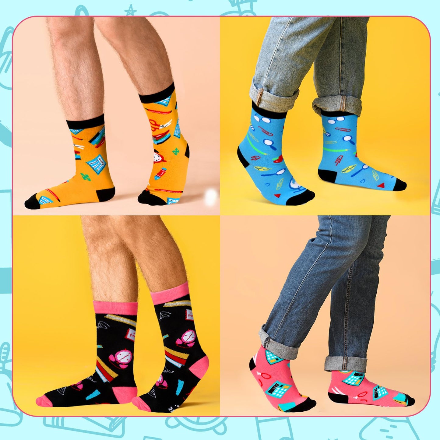 Jeyiour 36 Pcs Funny Teacher Crew Socks Cotton Novelty Knit Socks Appreciation Gift for Teachers' Day Graduation Birthday(Cute)