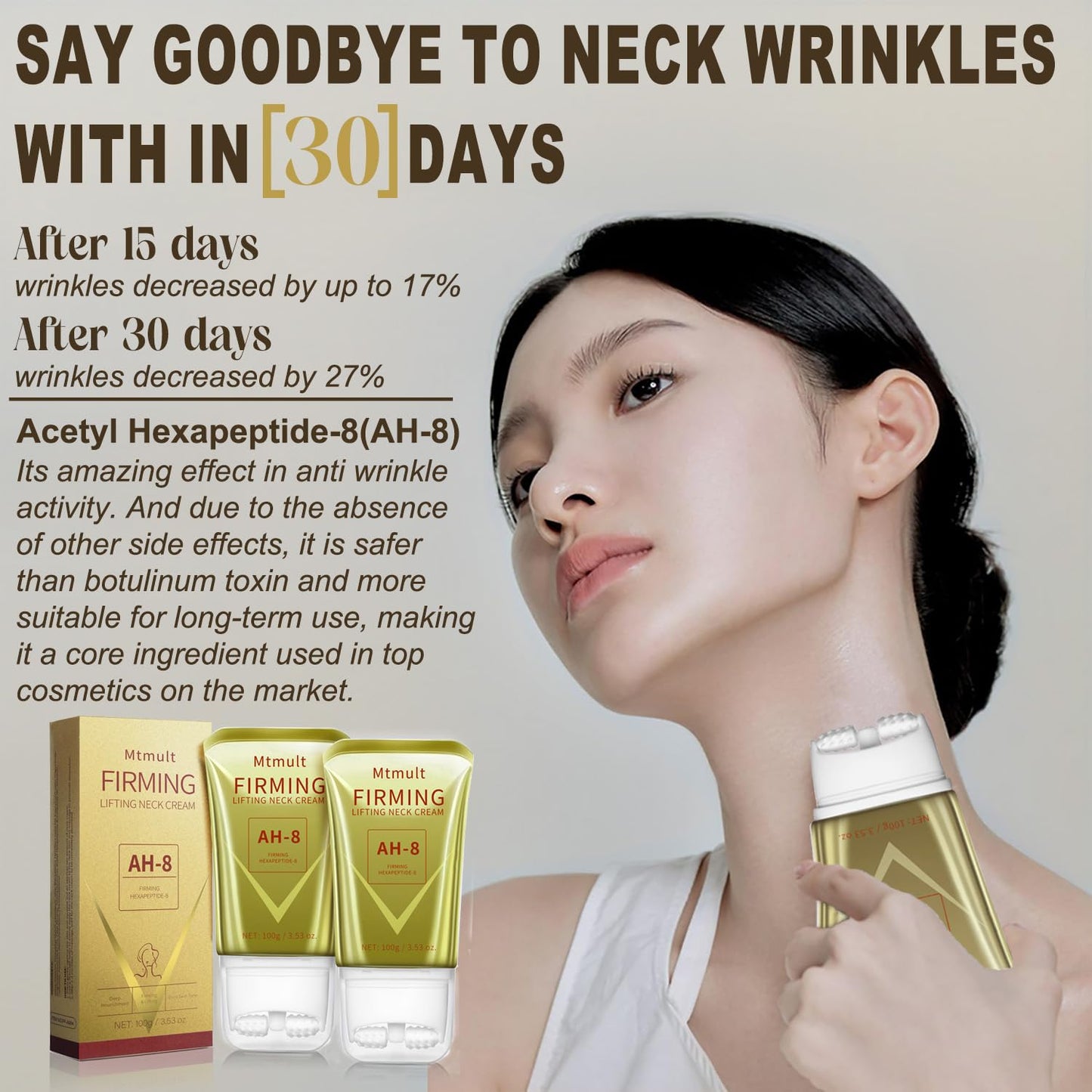 Mtmult AH-8 Firming Neck Cream, Neck Creams for Tightening and Firming, Neck Cream Tightening Lifting Sagging Skin, Hydrolyzed Collagen, Ceramide NP, Allantoin, Lifting Cream for Women & Men (Pack 2)