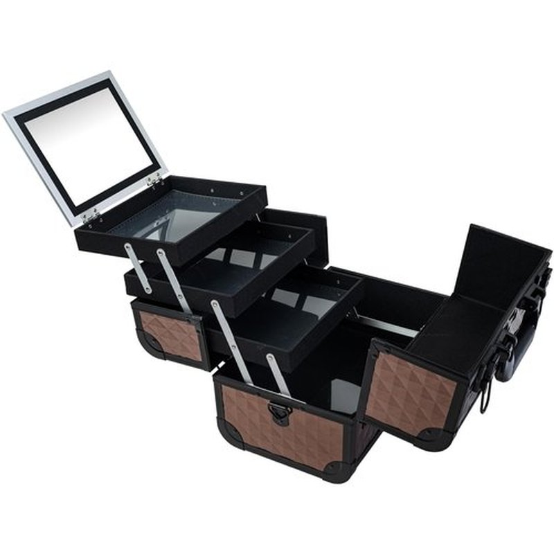 SHANY Premier Fantasy Professional Makeup Train Case Cosmetic Box Portable Makeup Case Organizer Jewelry storage with Locks, 3 Trays,Makeup Brush Holder and Cosmetics Mirror - Copper