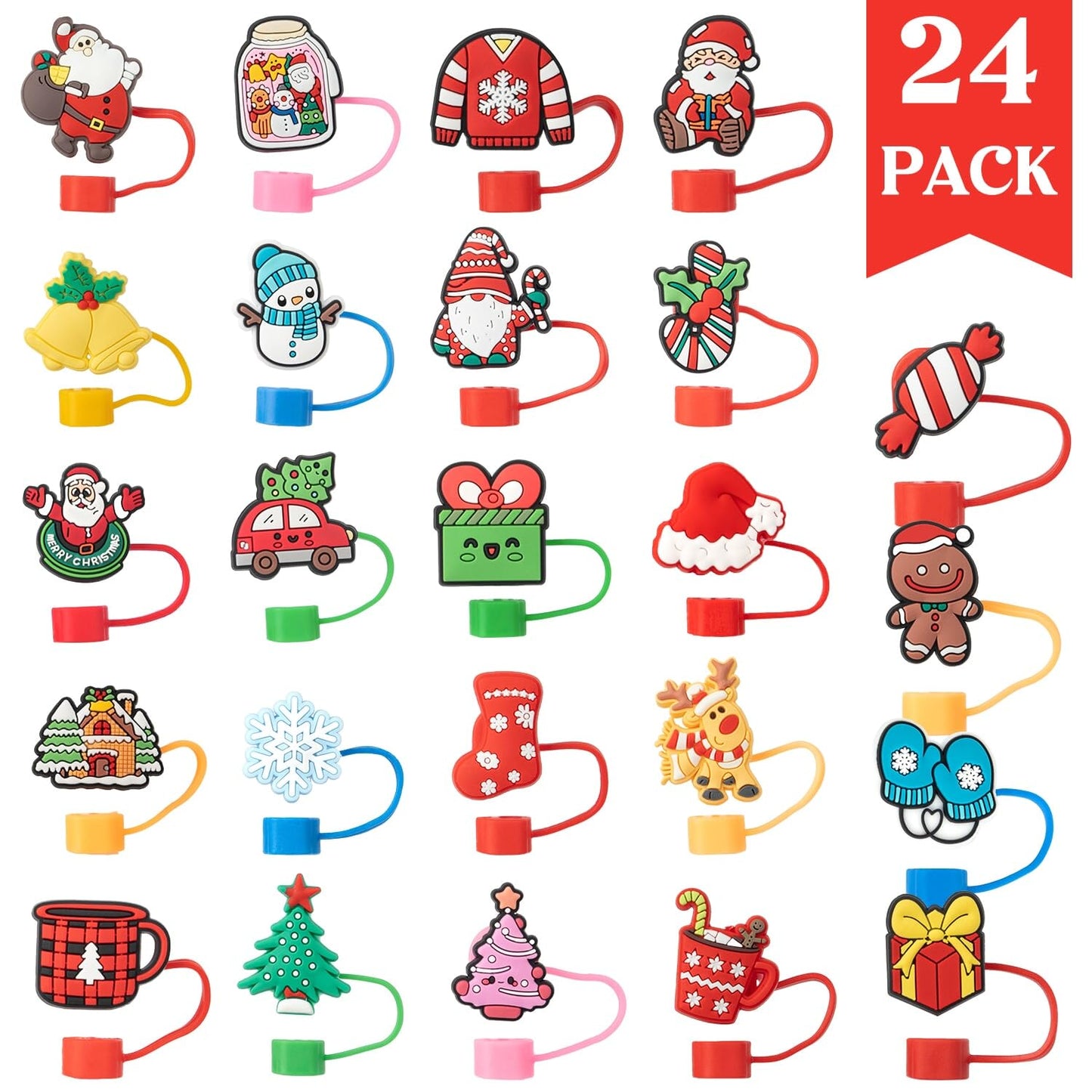 Straw Cover Advent Calendar 2025, Christmas Advent Calendar 2025, 24 Days of Surprises Gifts with 10mm Christmas Theme Straw Topper Caps for Cup 30Oz 40Oz Tumbler Adult Women Kids Teen Girls Boys