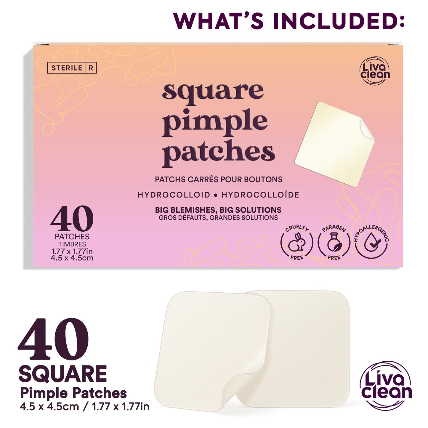 Livaclean 40CT Large Pimple Patches for Face - Big Pimple Patches Large Hydrocolloid Patch for Blemishes - Body Nose Forehead Chin Acne Patch - XL Zit Stickers