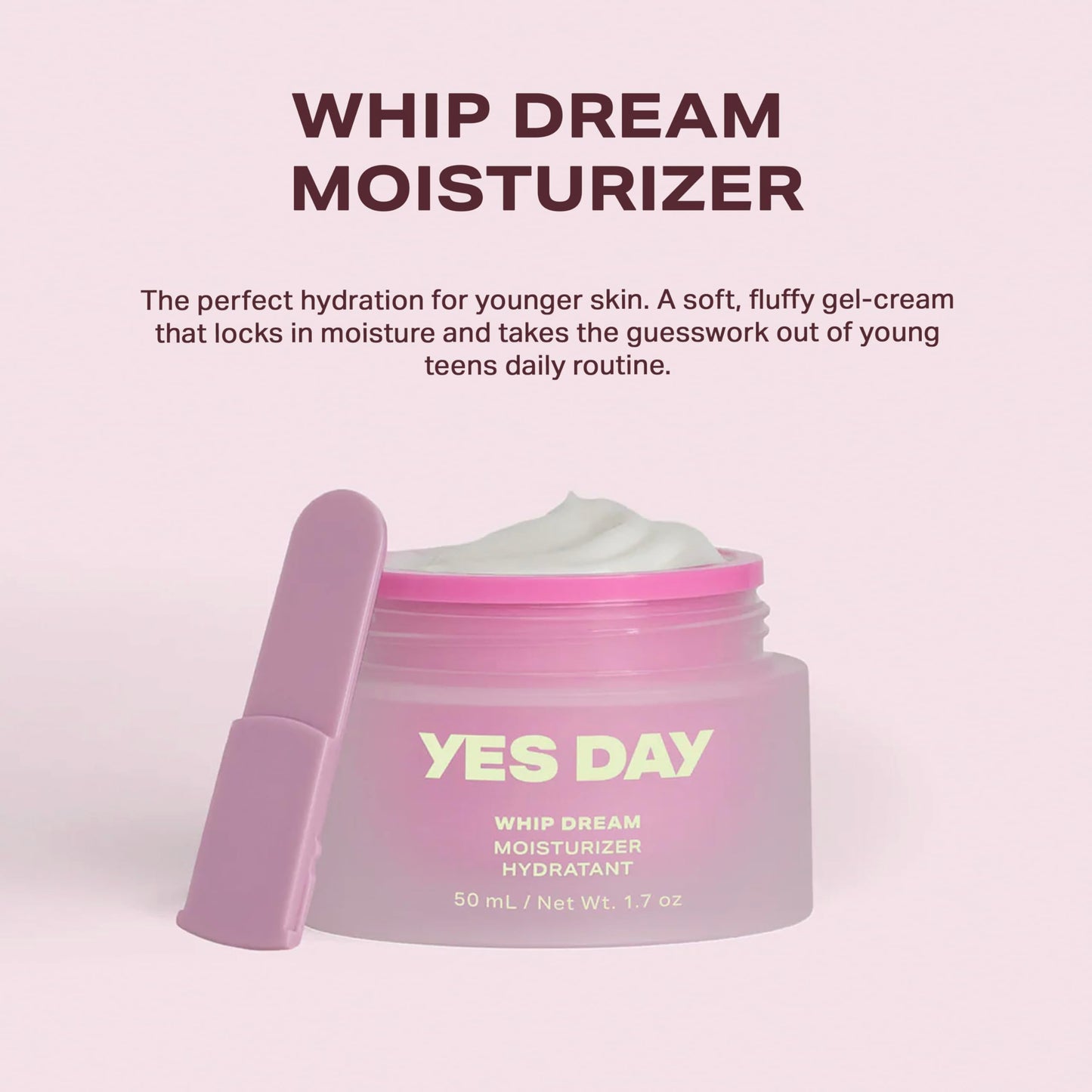 Yes Day Whip Dream Face Moisturizer for Teens – Whipped Airy Gel Cream for Glowing Skin – Clean Hydrating Skincare for Teens & Ages 10 Up, with Coconut and Vegan Ceramides (50ml)