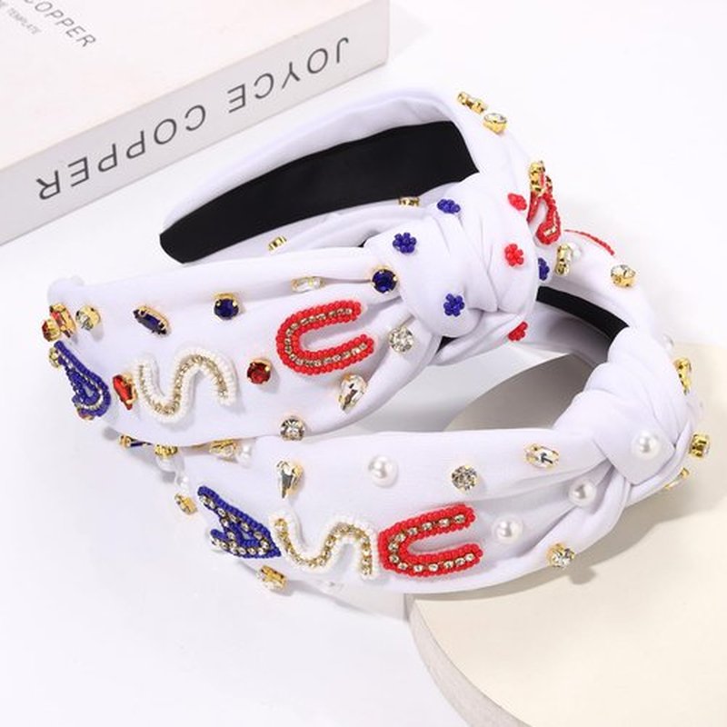 PHALIN American Headband for Women 4th of July Headband Embellished Crystal Rhinestone Knotted Headband USA Star Headband Independence Day Hair Accessories Party Gifts (2PCS C)