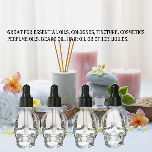 MINELEVEN 7 pcs Set 10ml Mini Skull Glass Dropper Bottle Leakproof Essential Oils Bottle for Storage and Travel (7pcs transparency skull bottle)