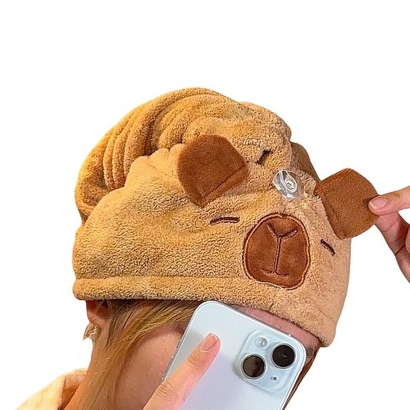 Capybaras Quick Dry Hair Towel Wrap For Wet Hair Super Absorbent Microfiber Towel With Button For Women Long Hair